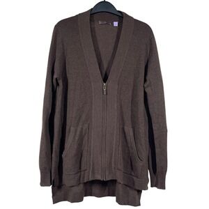 Cullen Cashmere Front Zip Cardigan Womens M Brown Relaxed Pockets Lightweight